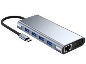 Adaptateur HUB USB type-c 11 en 1 vers HDMI 4K, VGA, RJ45, Lan, Ethernet, SD/TF, AUX, Station d'accueil, séparateur pour ordinateur portable