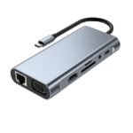 Adaptateur HUB USB type-c 11 en 1 vers HDMI 4K, VGA, RJ45, Lan, Ethernet, SD/TF, AUX, Station d'accueil, séparateur pour ordinateur portable