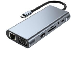 Adaptateur HUB USB type-c 11 en 1 vers HDMI 4K, VGA, RJ45, Lan, Ethernet, SD/TF, AUX, Station d'accueil, séparateur pour ordinateur portable