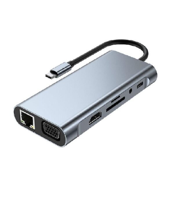 Adaptateur HUB USB type-c 11 en 1 vers HDMI 4K, VGA, RJ45, Lan, Ethernet, SD/TF, AUX, Station d'accueil, séparateur pour ordinateur portable