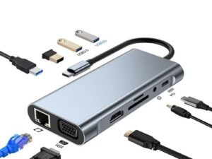 Adaptateur HUB USB type-c 11 en 1 vers HDMI 4K, VGA, RJ45, Lan, Ethernet, SD/TF, AUX, Station d'accueil, séparateur pour ordinateur portable