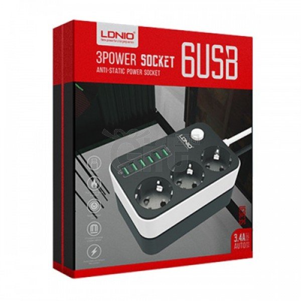 multiprise 3 prises Parasurtenseur avec Multiple 6 ports USB bloc d'alimentation chargeur 10 A 3.4 A 17 W chargement rapide